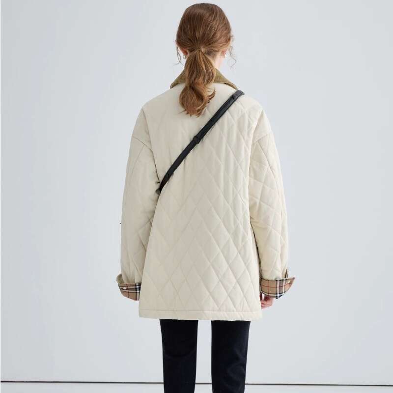 Square Collar Aircraft Button For Women In 2023 Winter Design, With A Patchwork Dia Checkered Cotton Jacket