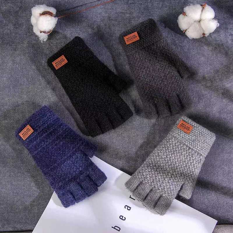 Mens winter finger Gs half finger decal knitted alpaca wool warm leather label thick elastic driving Gs W241026