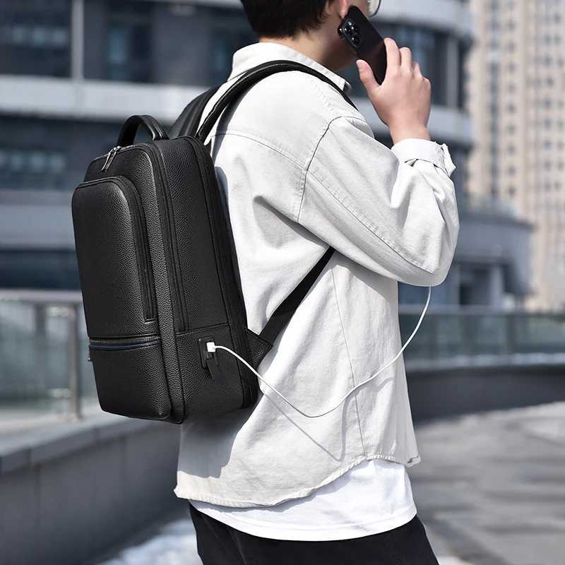 Fi Mens PU Leather Backpack USB Charging Executive Briefcase Office Travel Laptop Office Business Casual Back Pack BagXJ241026