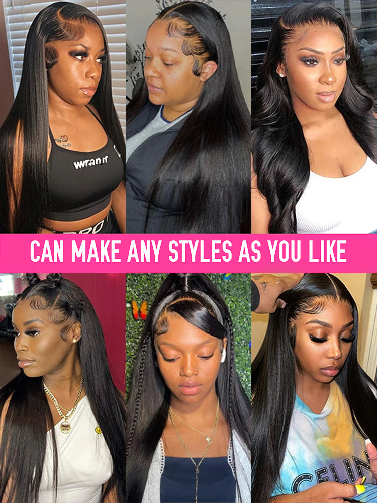 300% Brazilian Bone Straight Front Wig 13x6 Hd Lace Frontal For Women Glueless Wigs 100% Human Hair 30 36inch