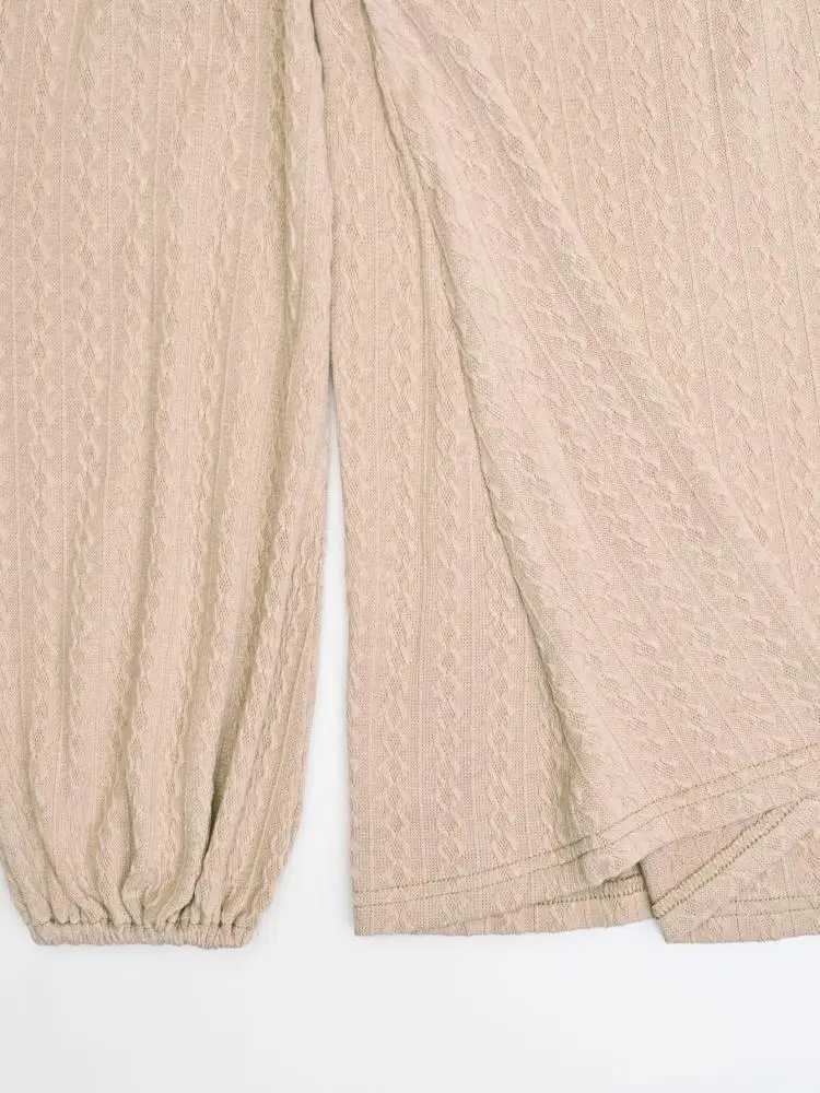 Pregnant womens jacquard knitted fluffy sleeve dress with pregnant belt spring and autumn womens clothing W241026