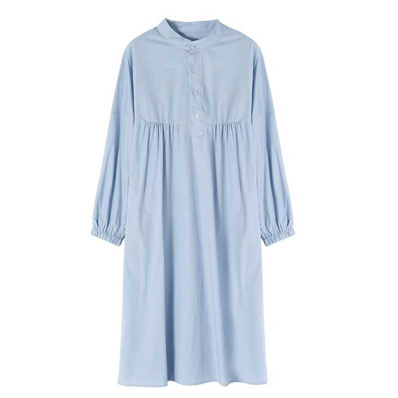 2024 Spring Pregnant Cotton Dress Denim Blue Bracket Collar Pregnant X Large Dress W241026