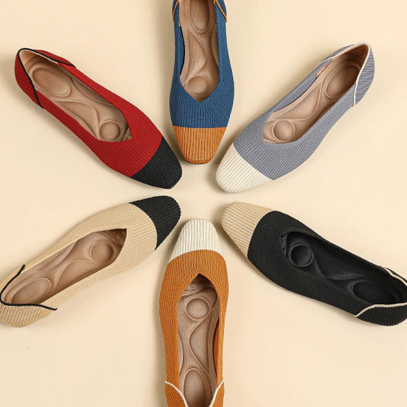 Womens flat shoes for spring and summer beautiful color matching knitted breathable and comfortable casual walking shoes 241024