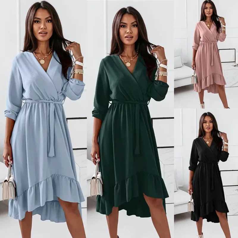 Pregnant womens casual V-neck long sleeved dress elegant pregnant womens photosoot dress sexy Vestitos W241026