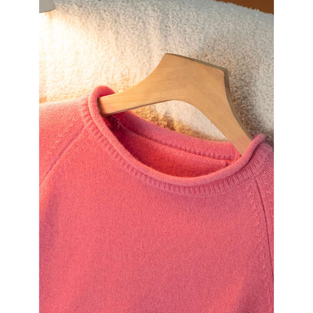 Women Curl O-Neck Pullover Cashmere Sweater Spring Autumn Office Lady Simple Fashion 100% Merino Wool Knitwear Clothing