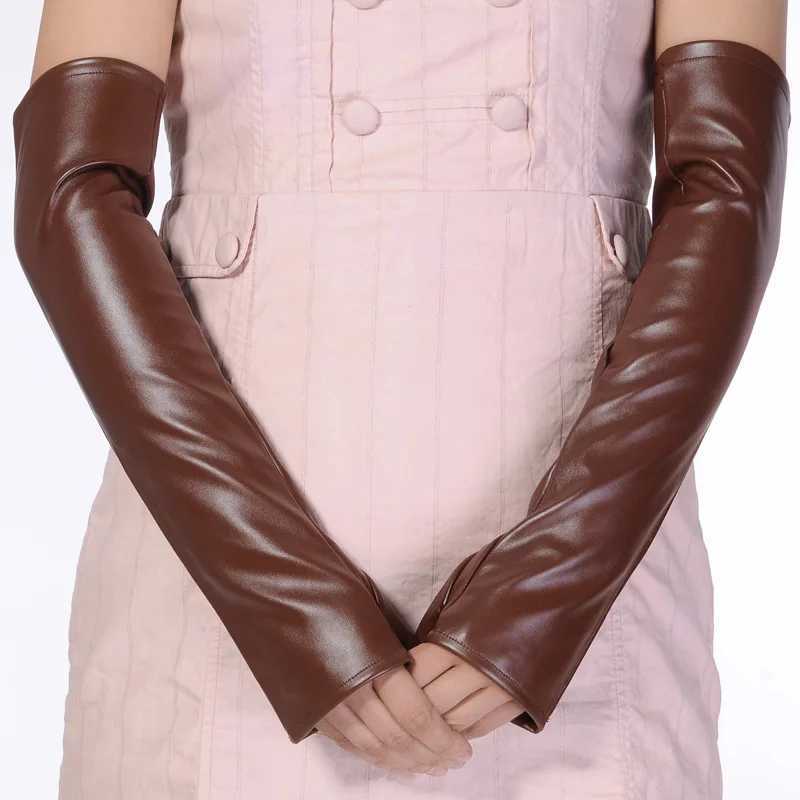 Womens winter warm half finger sleeve nightclub display touch screen gloves ultra-thin long finger Pu leather driving Gs M36 W241026