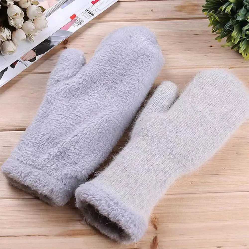 Solid color womens wool cashmere knitted warm cotton womens winter with velvet thick double-layer plush full finger drive Gs W241026