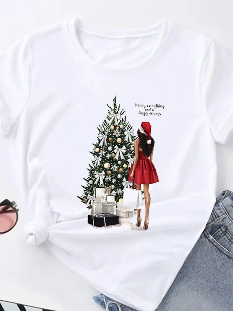 Fashion Short Sleeve Trend Casual Christmas Style TShirts Clothe Clothing Ladies Print Graphic Tee Printing 241025