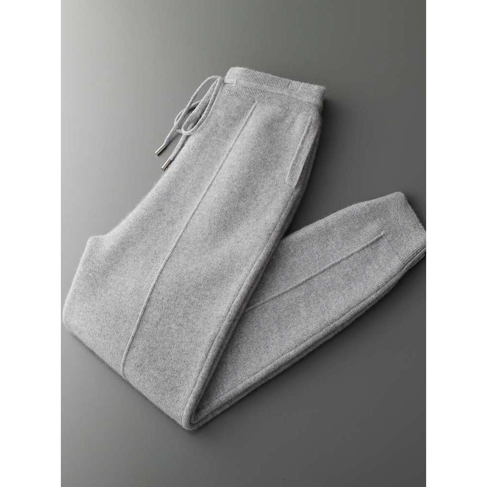 Men's Cashmere Autumn Winter Thick Smart Casual Pencil Soft Warm Sport Trousers 100% Merino Wool Fashion Knit Pants