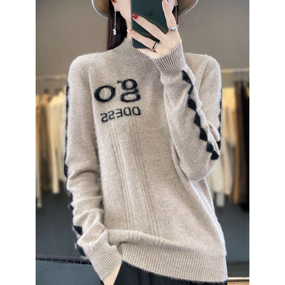 Long Sleeve Autumn Winter Sweater Half-High Collar Pullover 100% Merino Wool High Quality Cashmere Knitwear Korean Fashion Tops