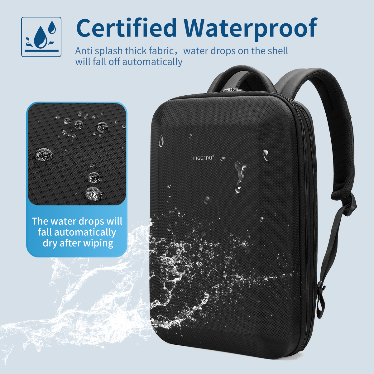 Tigernu hard shell fixed business laptop backpack expandable waterproof commuting backpack for men and women