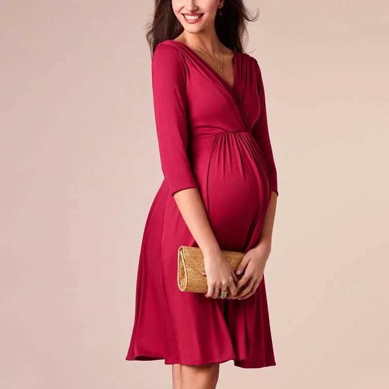 2024 Comfy Maternity Care Cotton Evening Dress Breastfeeding Clothing High Waist Folding Maternity Dress W241026