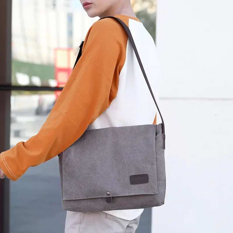 Men Canvas Crossbody Shoulder Messenger Bags Man Fashion Cross Body Bag Casual Solid Multi Function Portable Male Bag 241025