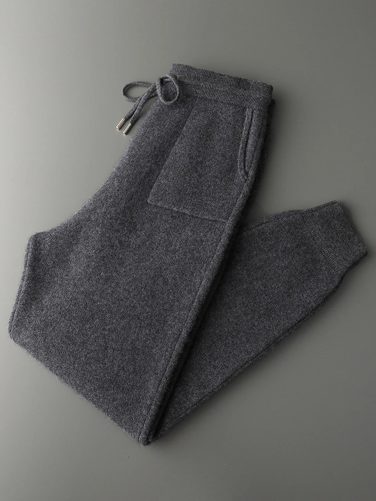 Mens Casual 100% Cashmere Pants Autumn Winter Thick Sweatpants Knitted Trousers Basic Soft Warm 241025