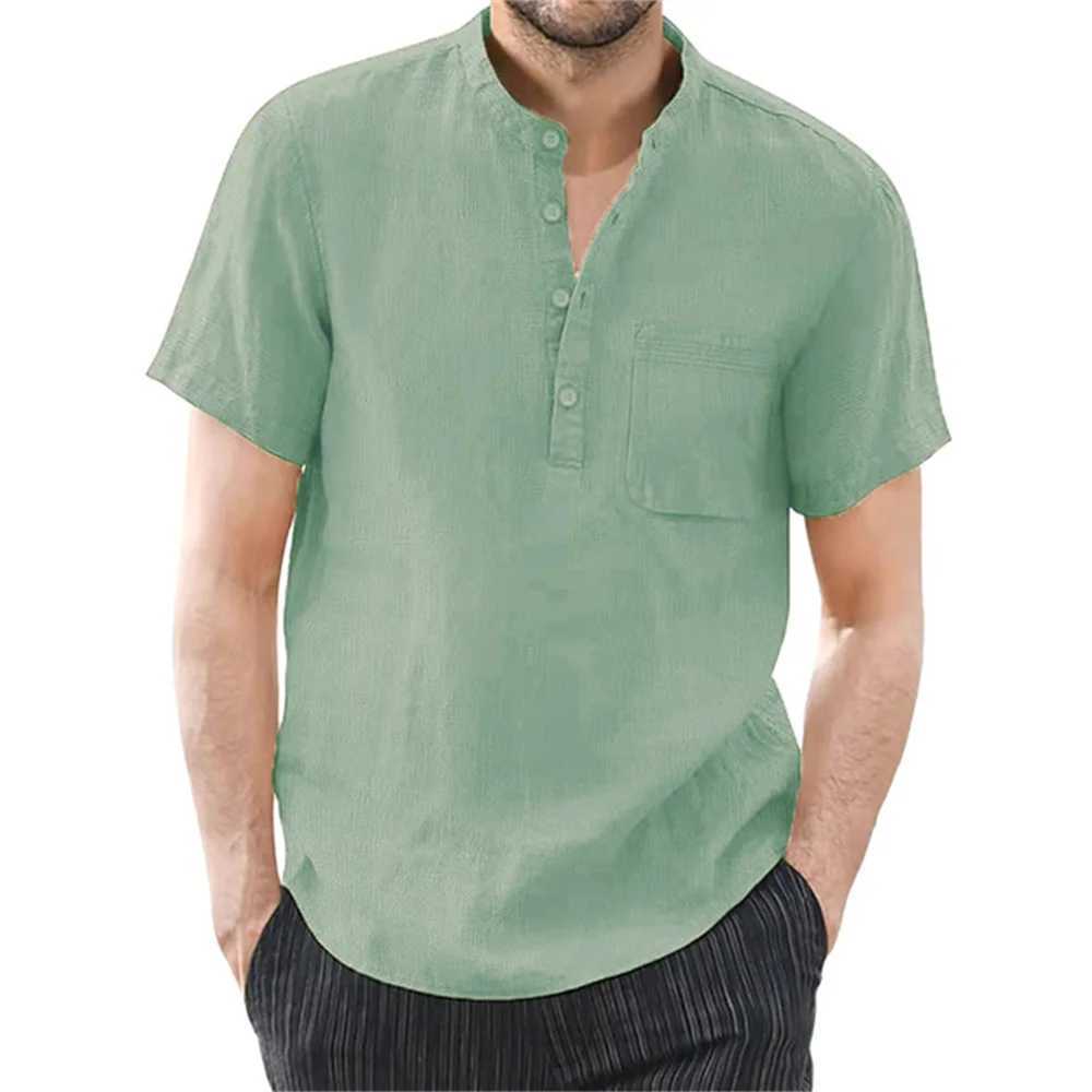 Mens Short Sleeve T-shirt Cotton Linen Casual Mens T-shirt Solid Color Summer Mens Comfortable Breathable W241026