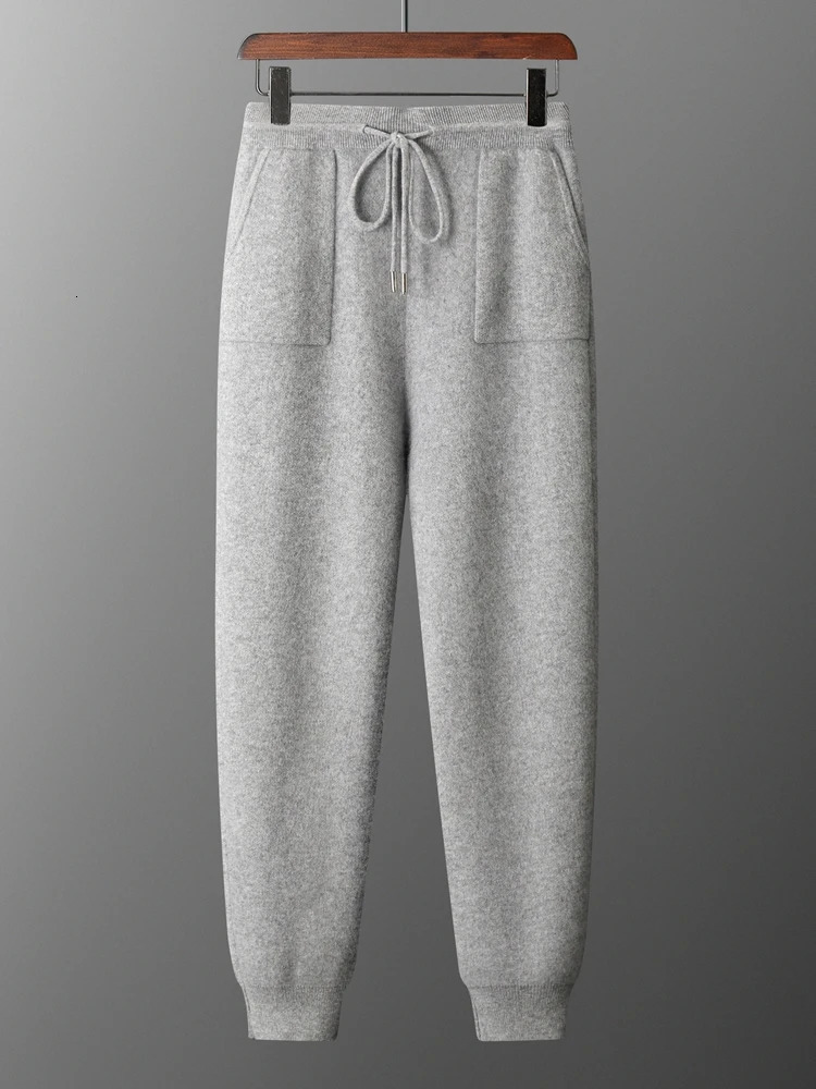 Mens Casual 100% Cashmere Pants Autumn Winter Thick Sweatpants Knitted Trousers Basic Soft Warm 241025