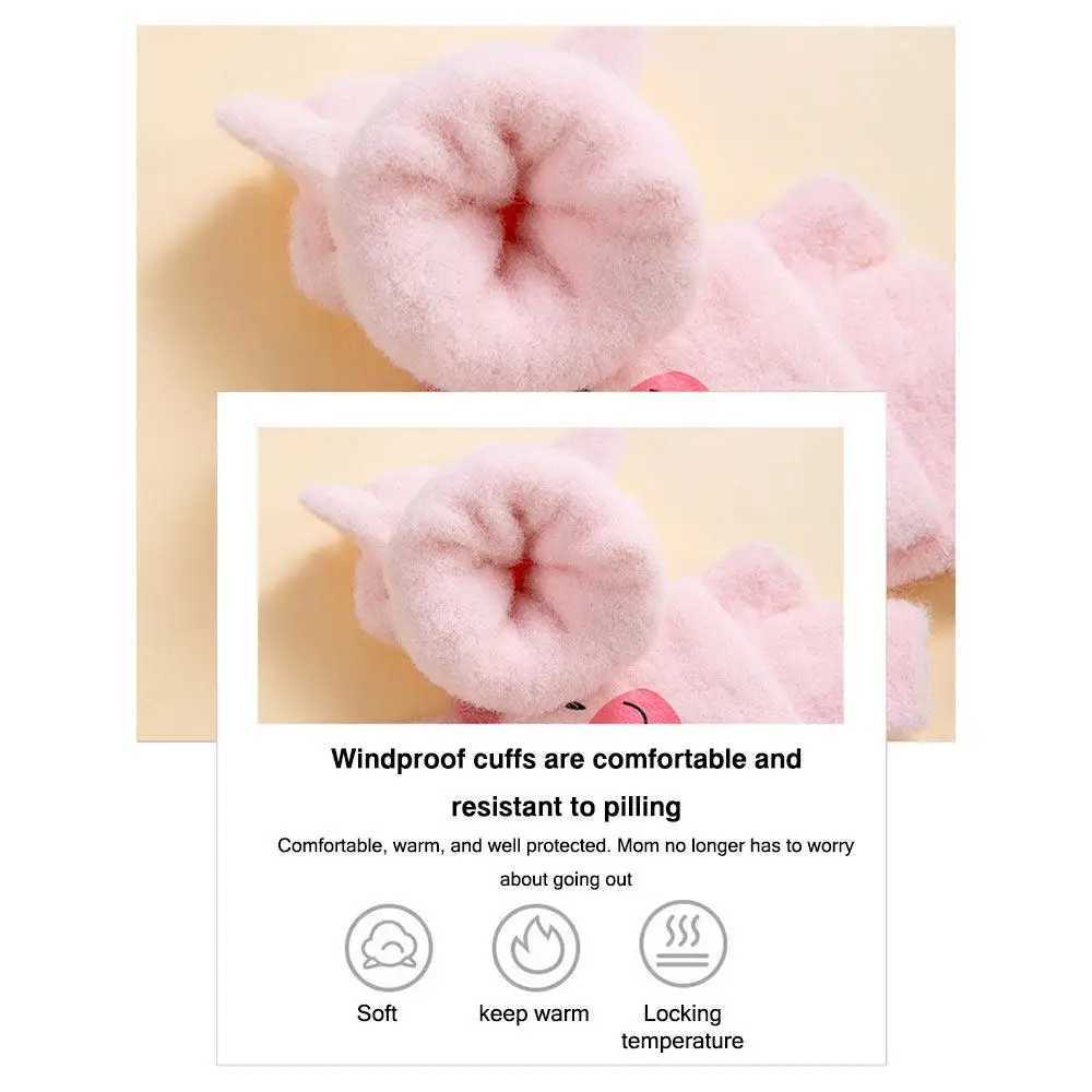 Cybara Kids Winter Gs Mink Thick Student Half Finger Collar Gs Cartoon Boys and Girls Warm Knitted Gloves W241026
