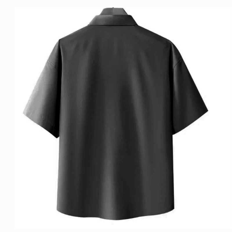 Mens summer shirt Korean fashion oversized smooth short slip shirt in black and white W241026