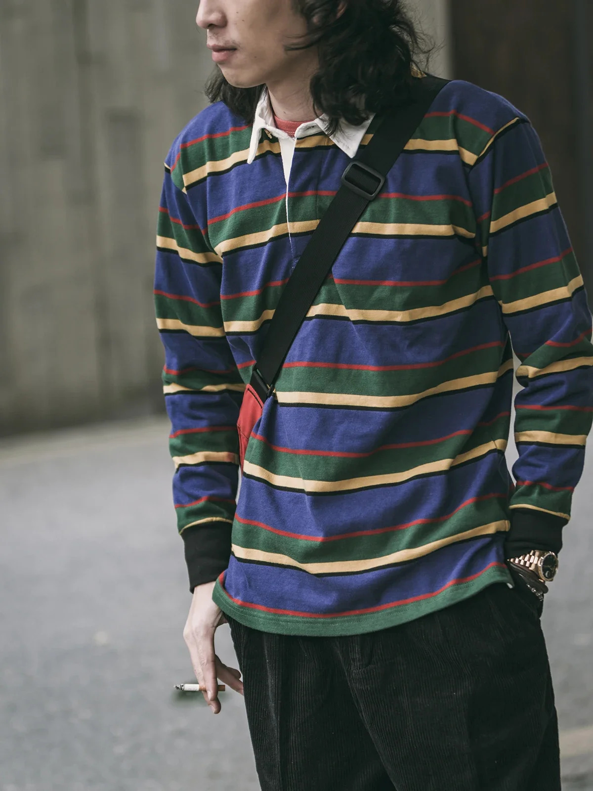 Non Stock Ivy League Fashion Striped Polo Shirt Retro Preppy Style Mens LongSleeve Tee 241025