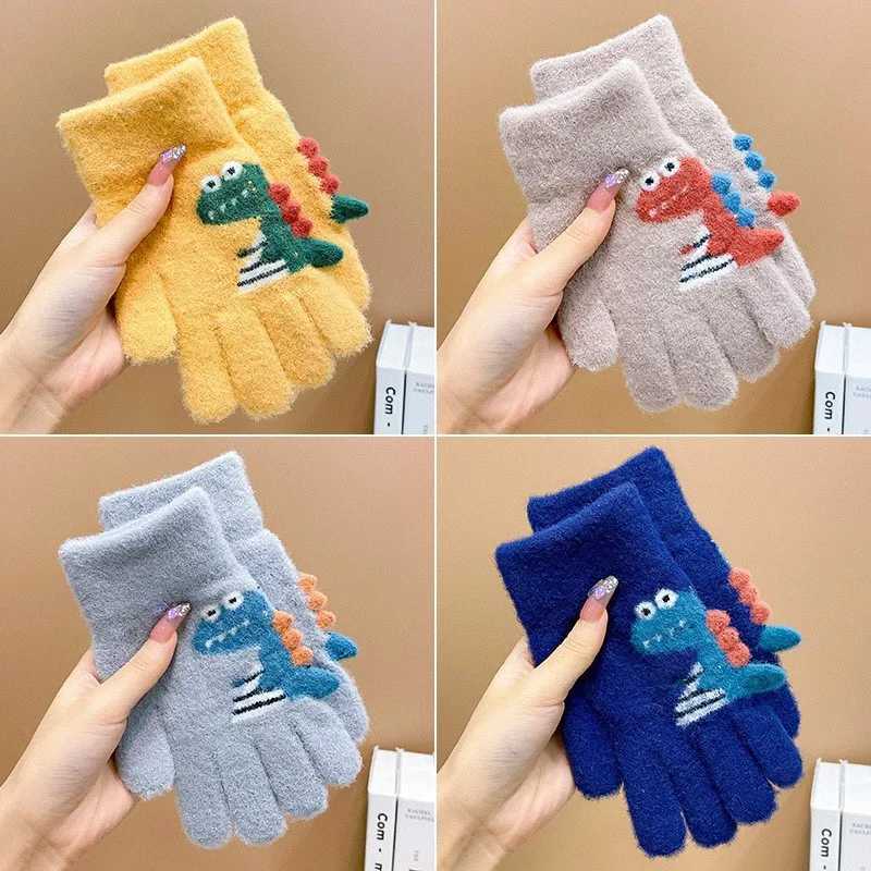 4-8 year old childrens thick knitted Gs cartoon dinosaur warm plush children winter childrens finger Gs W241026