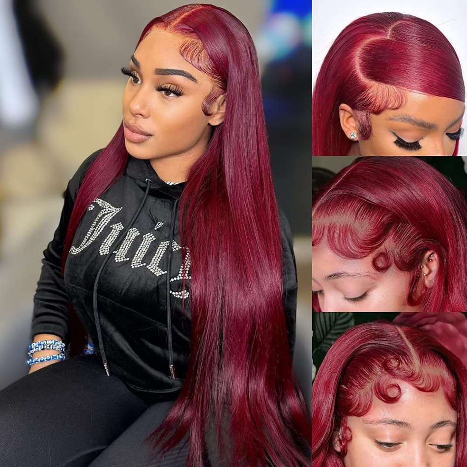 Wigg Red Straight Front Wigs Human Hair 99J Bury 13X4 13X6 Hd Lace Frontal Wig