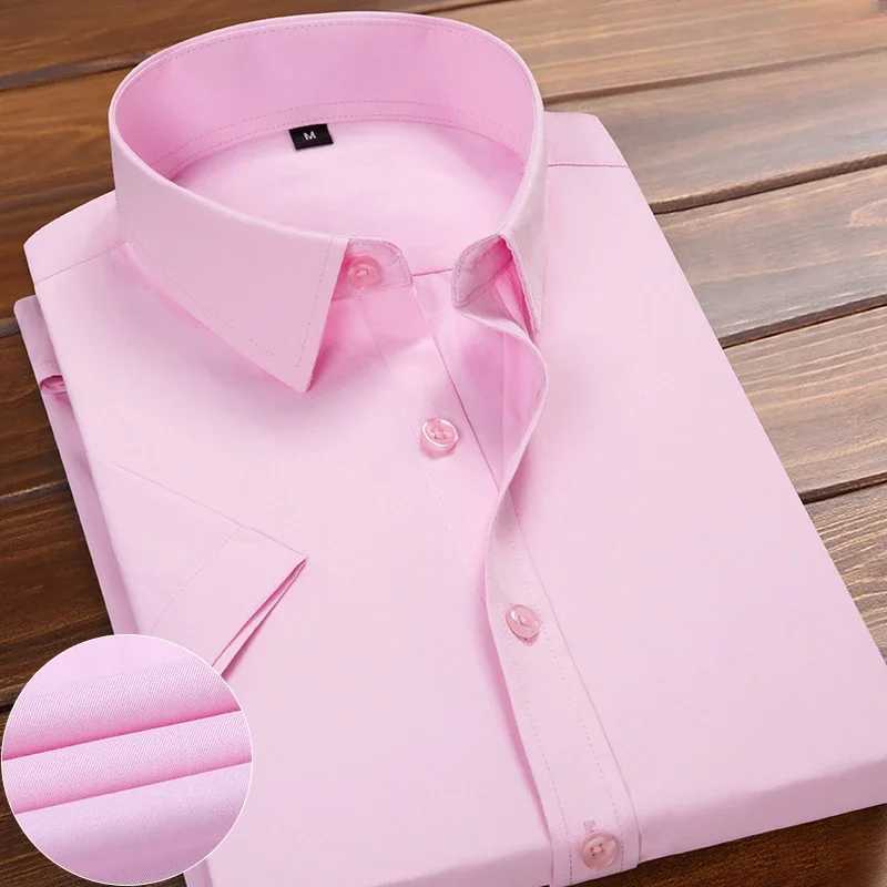 Summer new mens plain short sleeved white shirt with a collar and slim fit classic business mens formal work shirt brand clothing W241026