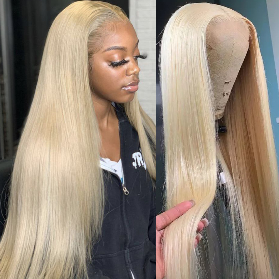 613 Blonde Front Human Hair Wigs 28 30 32 Inch Brazilian Remy 13x4 Honey Straight HD Transparent Lace Frontal Wig For Women