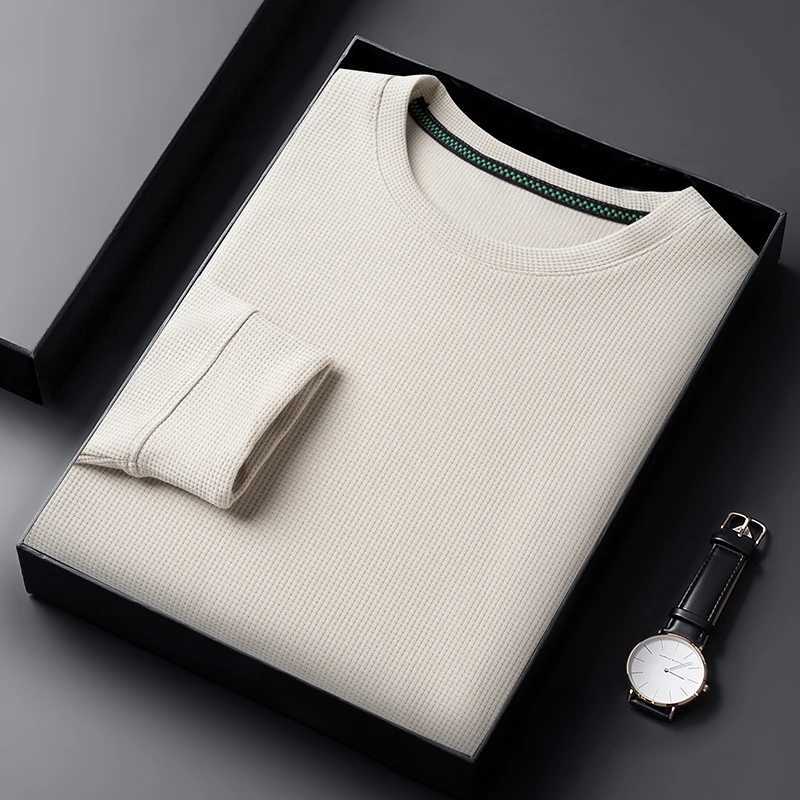 Mens casual Wfle round neck T-shirt breathable comfortable stylish long Slved T-shirt W241026