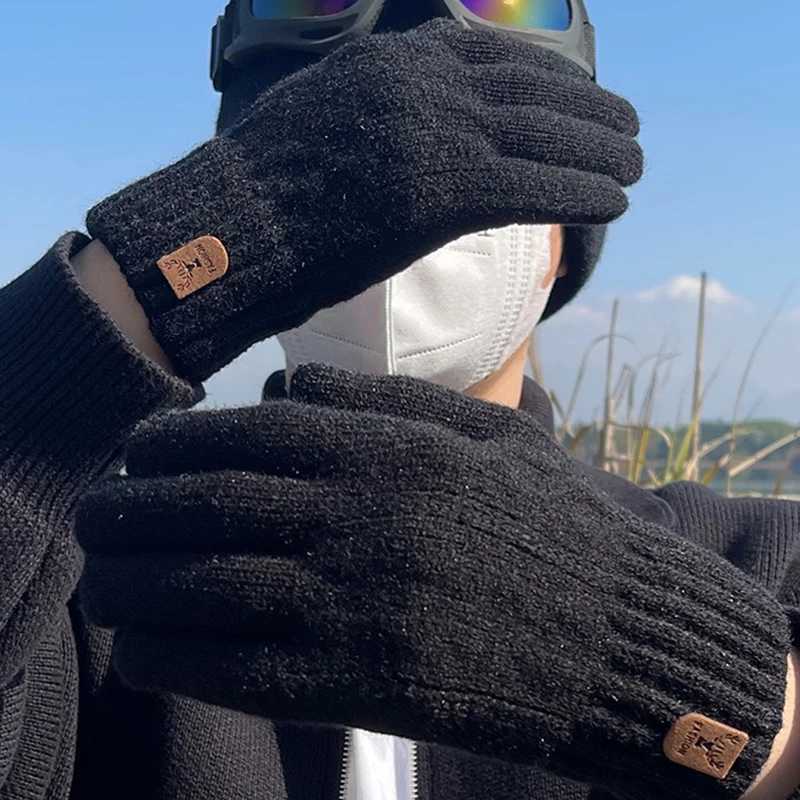 Winter Mens Warm Knitted Gs Touch Screen High Quality Mens Cotton Thick Warm Wool Cashmere Solid Color Mens Busin Gs W241026