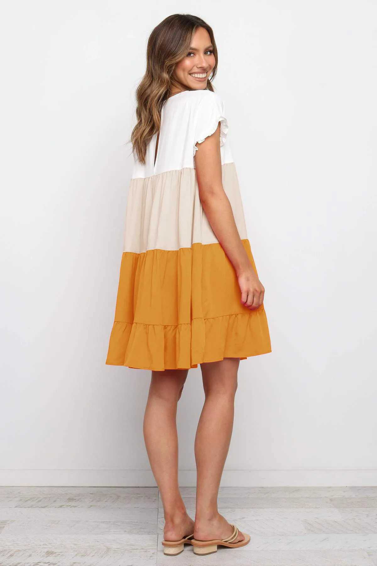 Summer maternity sun dress contrasting colors maternity beach dress loose maternity clothing patch work 2021 elegant W241026
