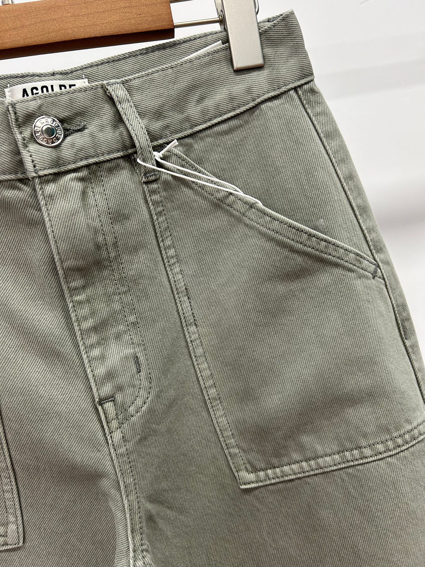Women Grey Green Jeans Casual Micro Horn Denim Cargo Pants