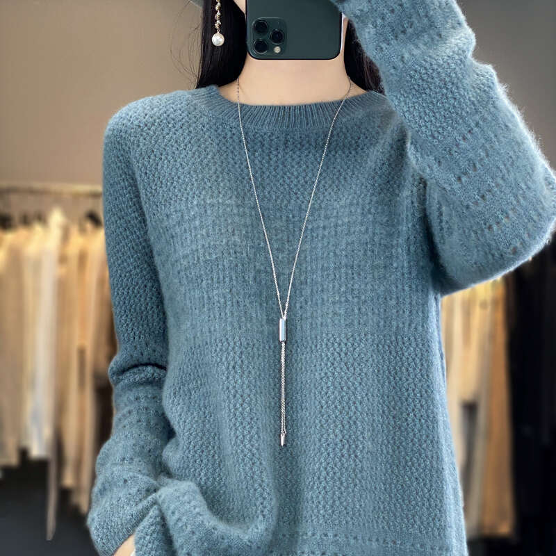 2024 Spring Autumn Women Sweater Long Sleeve O-Neck Pullover 100% Merino Wool Comfort Knitted Jumper Korean Female Clothing