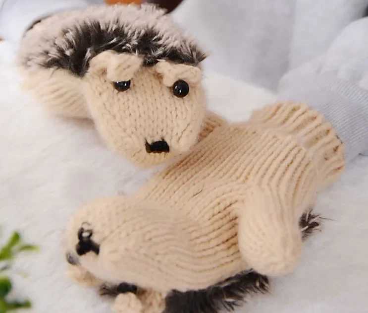 Womens Winter Gs Fingerless Knitted Wool Warm Gloves Finger Cartoon Hedge Gs Birtay Gift W241026