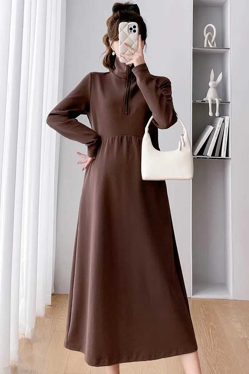 8155# 2023 Autumn Retro Maternity Long Dress Elegant A-line Ultra Thin Maternity Casual Maternity Clothing W241026