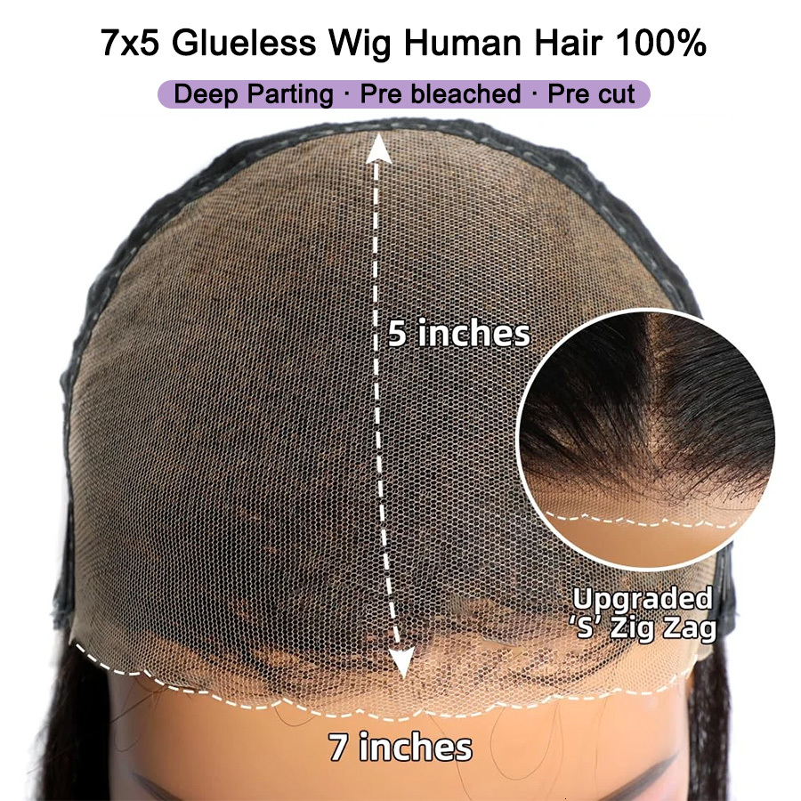 7x5 Glueless Kinky Straight Human Hair Wear Go Pre-bleached Ready to go Front Wig Pre-cut Lace Preplucked Wigs 12A