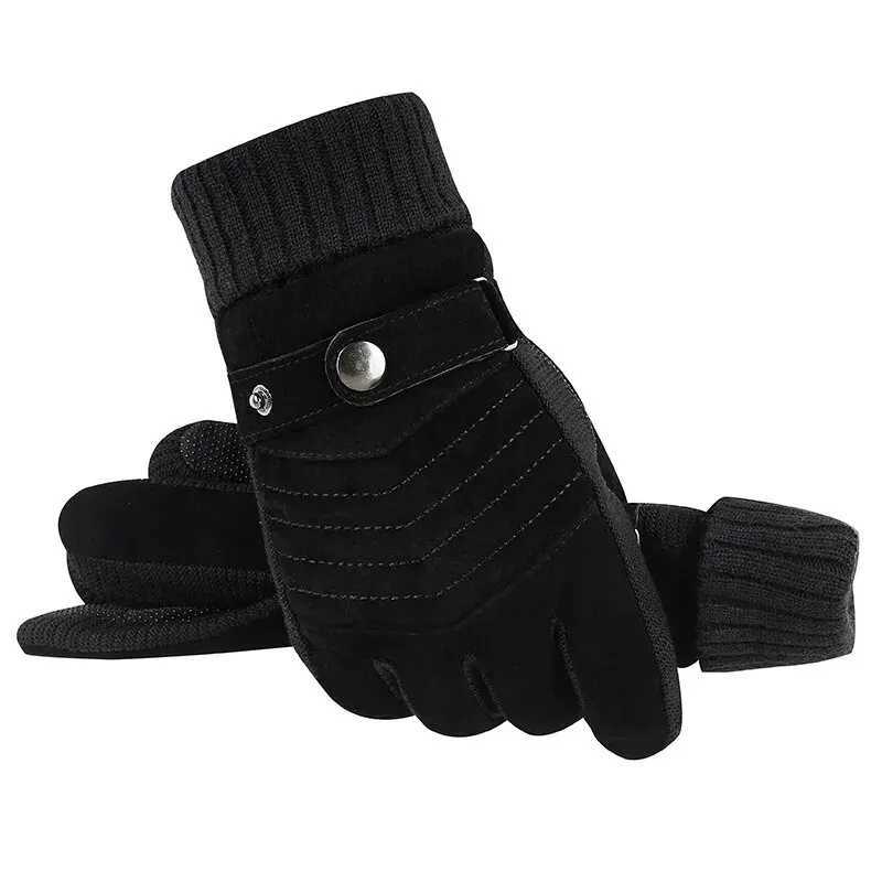 Mens winter bicycle windproof cold insulation warm leather touch screen anti slip thick pile W241026