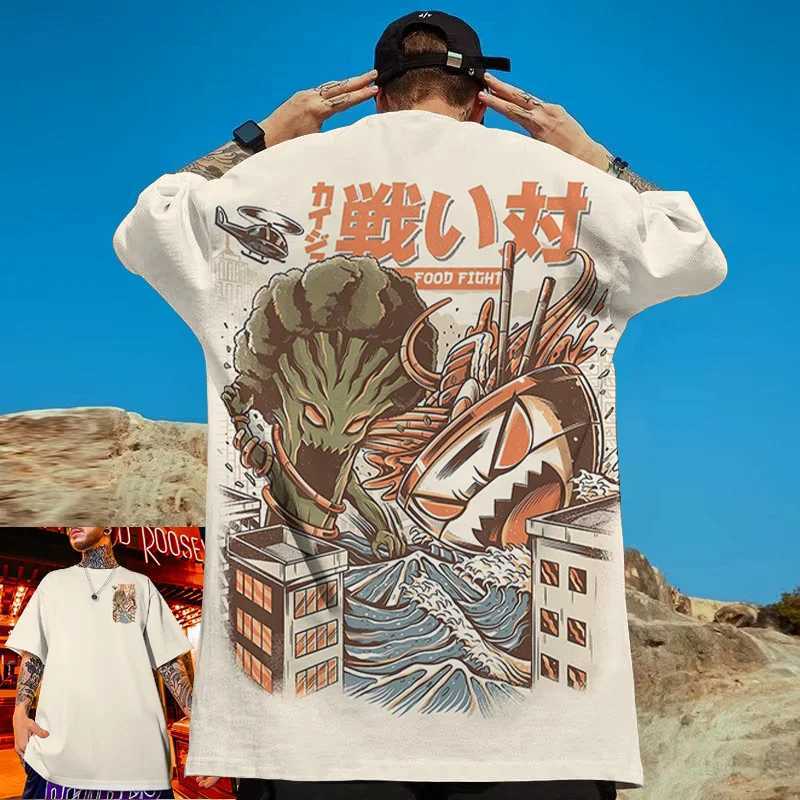 Casual new Slve mens T-shirt Japanese food printed mens loose Ts fashion sportswear daily top W241026