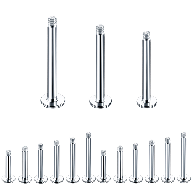10Pcs/lot Steel Labret Bar Parts Screw Thread Head Dimple Rings Post Barbells Ear Tragus Lip Piercing Earring Stud Body Jewelry