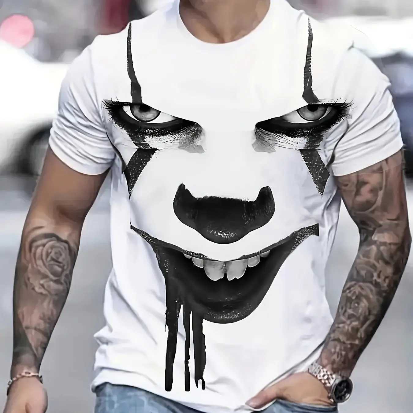 New Summer Terror Clown Pattern 3D Printed T-shirt Mens O-neck T-shirt Short Sleeve Extra Large Harajuku T-shirt W241026