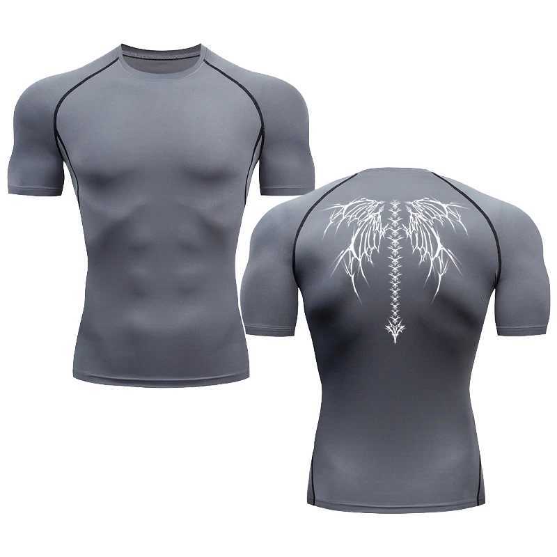 Mens Pattern Printed Running Compression Short Sleeve Tight Sports T-shirt Mens Running Track and Field Wear Sports Top W241026