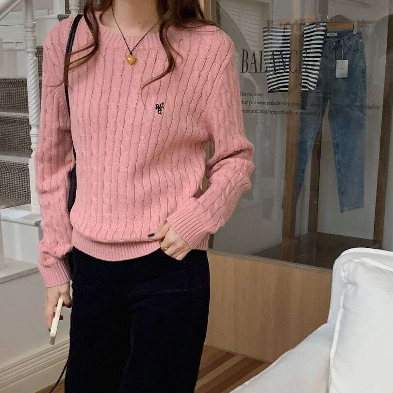 Retro Embroidered 2024 Autumn New Collection Lazy Round Neck Knitted Sweater Top For Women