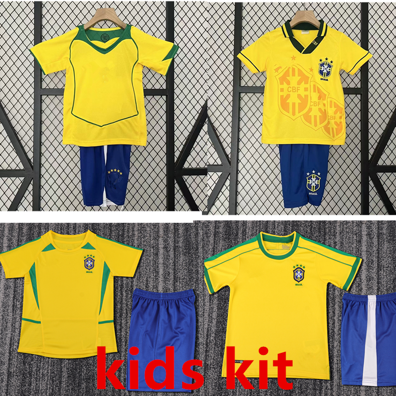 Retro Brasil PELE soccer jerseys 1994 1998 2002 2004 Carlos Romario Ronaldo Ronaldinho shirts BraziLS RIVALDO ADRIANO KAKA Men kids kit Football Shirt size 16-28