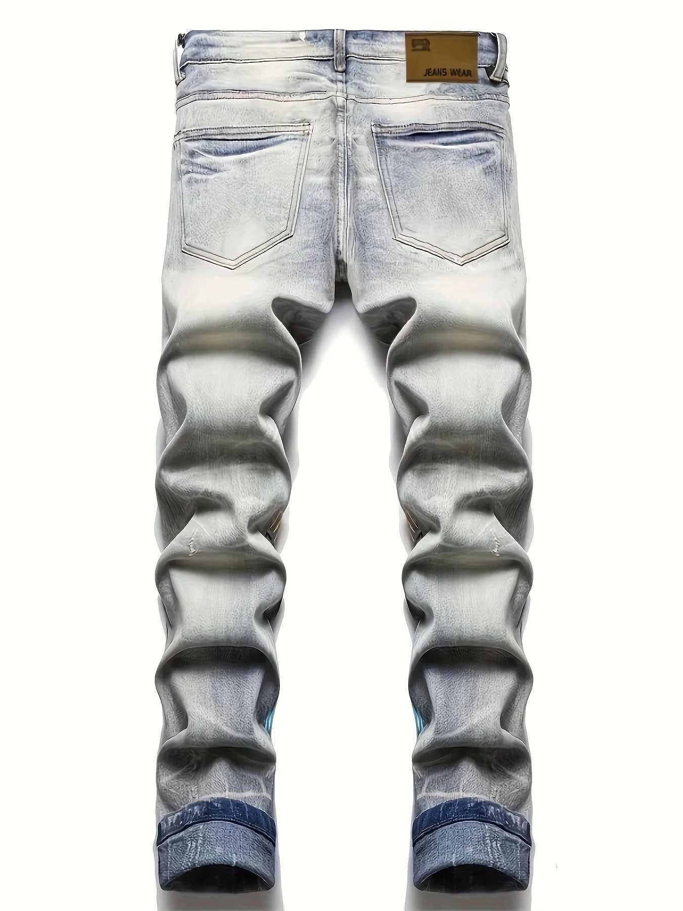 Mens Gothic patterned printed denim pants fashionable casual jeans Strt Style Trousers X2410261