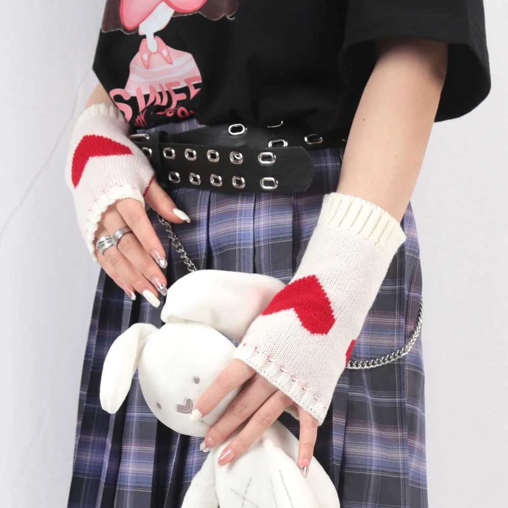 Y2K Fashion Knitted Half Finger Gs Womens Soft Winter Warmth Womens Sleeves Lolita Style Gothic Fingers Gs W241026