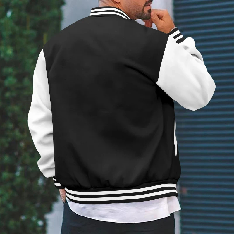 Black White Gray Collision Color Jacket Loose Oversized S5XL Clothes Men Baseball Clothes Street Coat Warm Fleece Soft Jackets 241024 - view 4