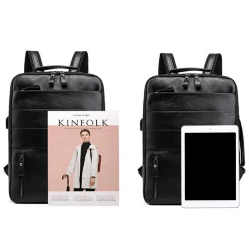 Business Backpacks For Men Waterproof PU Leather Laptop Bag Large Capacity USB Charging Rucksack Male Fi Bagpack mochilaXJ241026