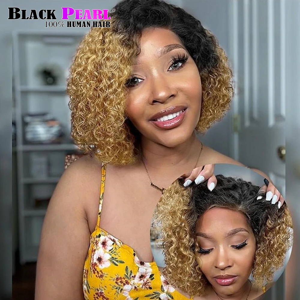Short Bob e Cut Bye Wig Glueless Bleached Knots For Black Women Peruvian Curly Lace Front Hair Wigs Side