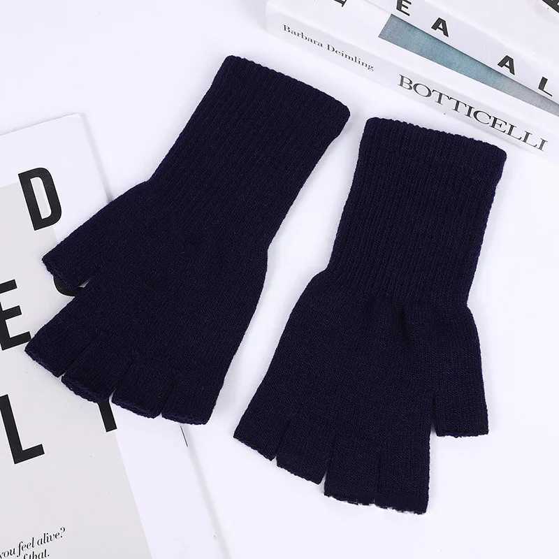Womens winter half finger Gs warm soft wool knitted gloves elegant wrist hand half finger elastic short Gs goggles W241026