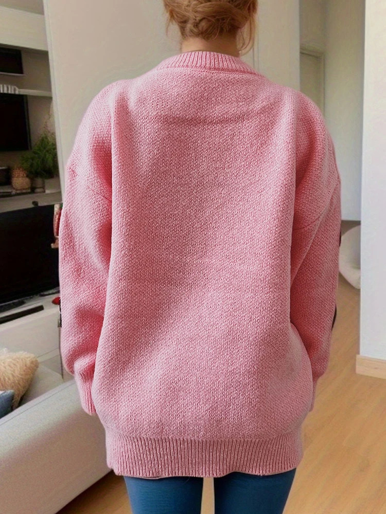 OIINAA Christmas Knitted Sweater Women Oneck Pullover Loose Fashion Autumn Winter Female Long Sleeve Casual Knitwear 241025