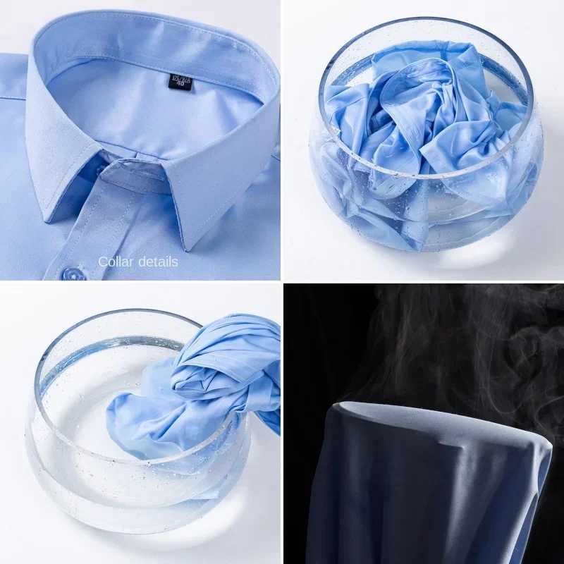 2024 summer new mens shirt wrinkle free business casual solid color elastic shorts Slves work social W241026